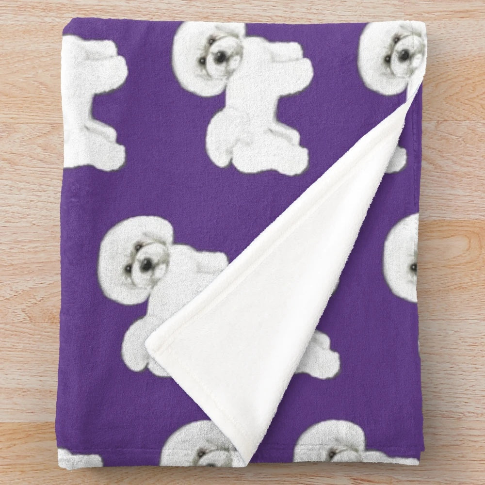 Ultraviolet plush blanket featuring a Bichon Frise dog