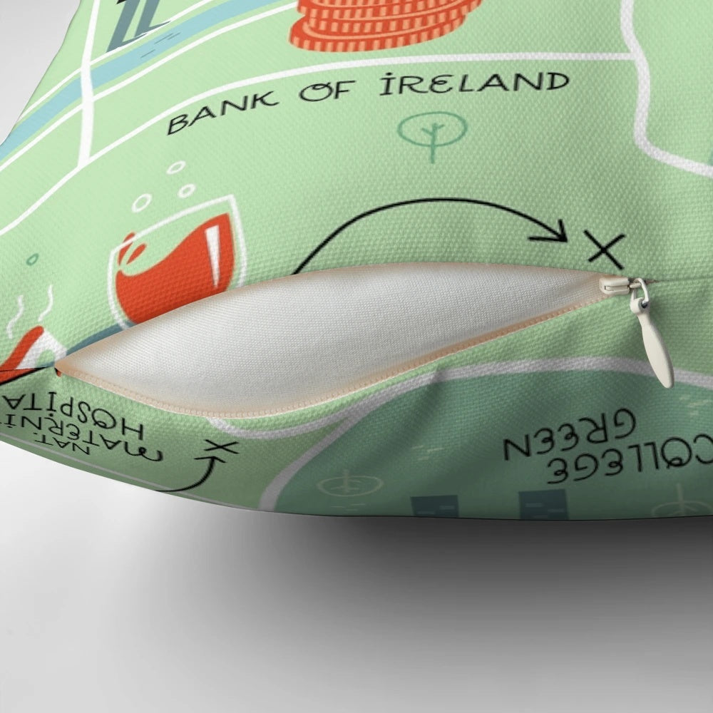 Ulysses literary map pillow featuring an illustrated map of Dublin, Ireland, designed to celebrate the iconic novel by James Joyce.