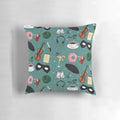 Colorful collage of The Umbrella Academy characters on a green decorative pillow