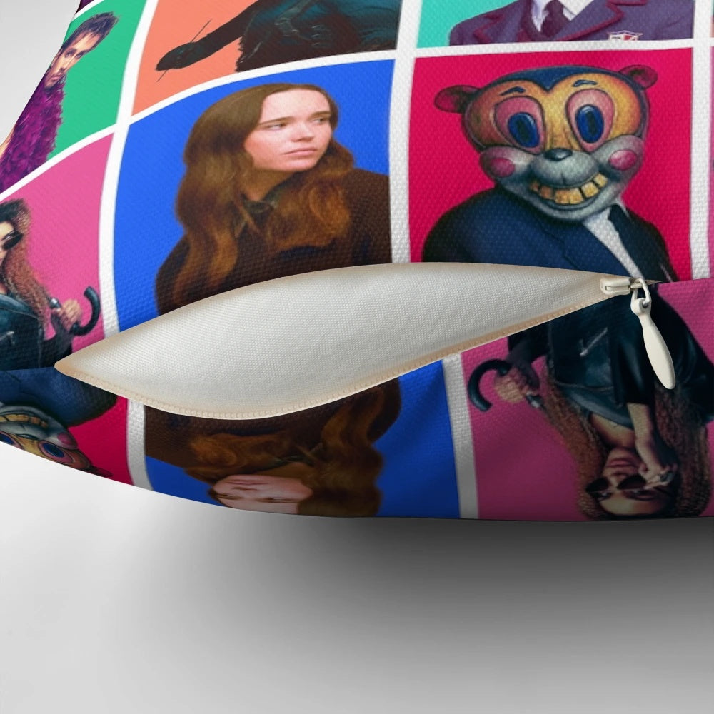 Umbrella Academy Pillow featuring a collage of the main characters from the Netflix series