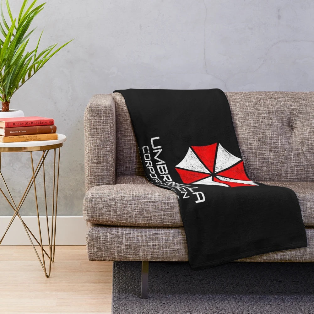 Umbrella Corporation inspired plush blanket with resident evil logo