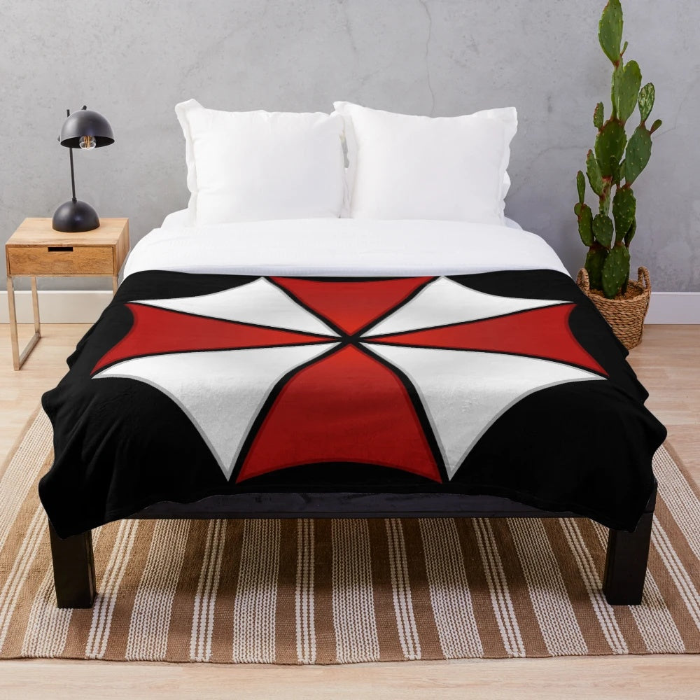 Umbrella Corporation plush blanket with red logo