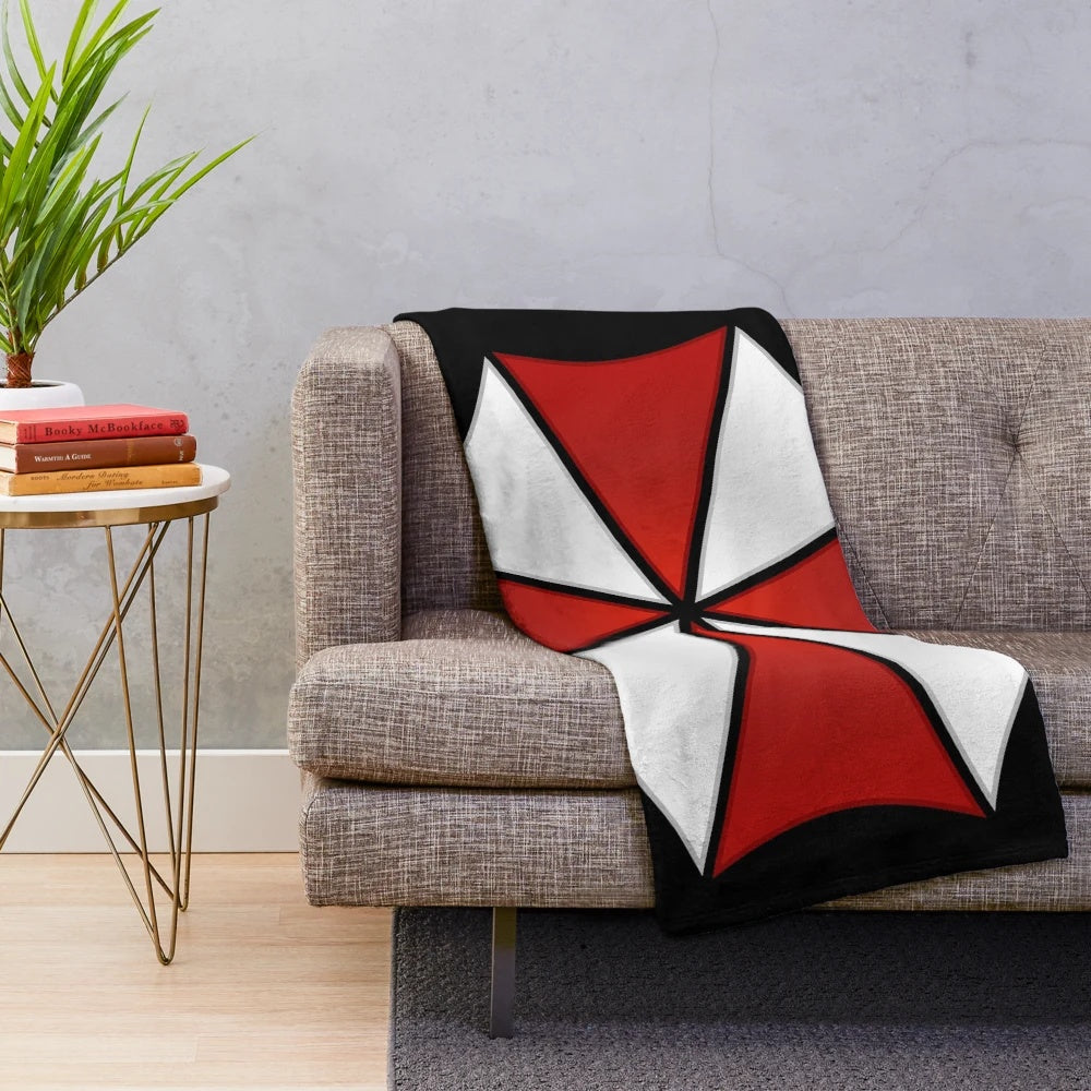 Umbrella Corporation plush blanket with red logo