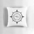 Black Uncharted Adventure Pillow featuring a compass design and Latin motto