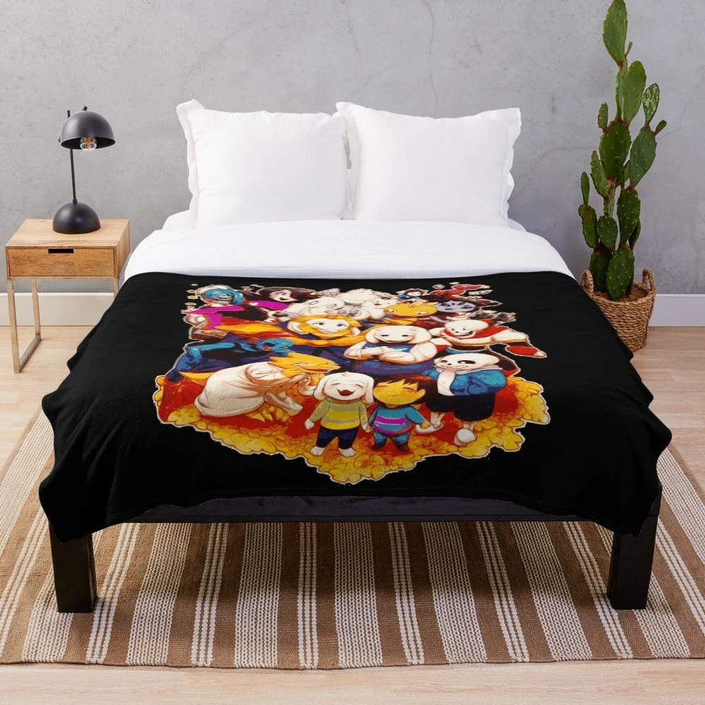 Plush blanket featuring characters from the indie video game Undertale