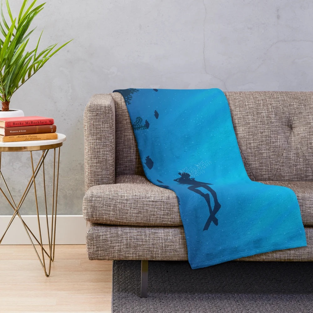 Cozy plush blanket with scuba diving pattern