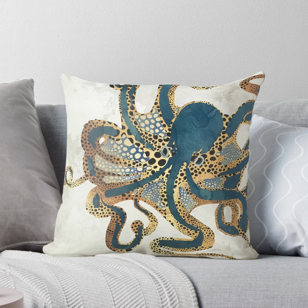 Underwater Dream VI Pillow with Vibrant Watercolor Octopus Design