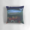 Whimsical underwater-themed bedroom pillow featuring a whale, bunny, and moon