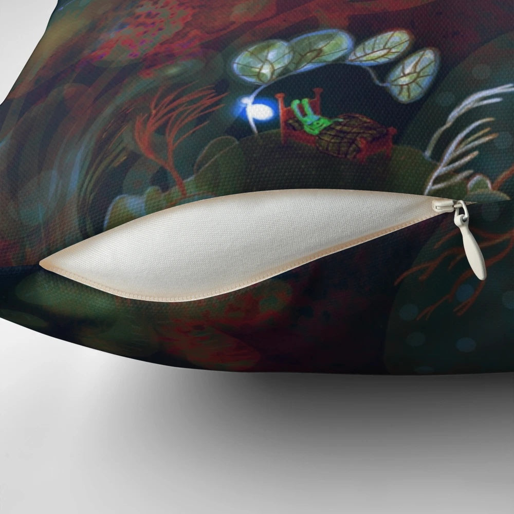 Whimsical underwater-themed bedroom pillow featuring a whale, bunny, and moon