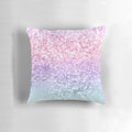 Unicorn girls glam pillow with a glitter ombre design in light pink, light lilac, light blue, and light purple colors.