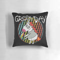 Colorful unicorn and rainbow-themed pillow with punk rock vibes, featuring a focus on Green Day and Billie Joe Armstrong.