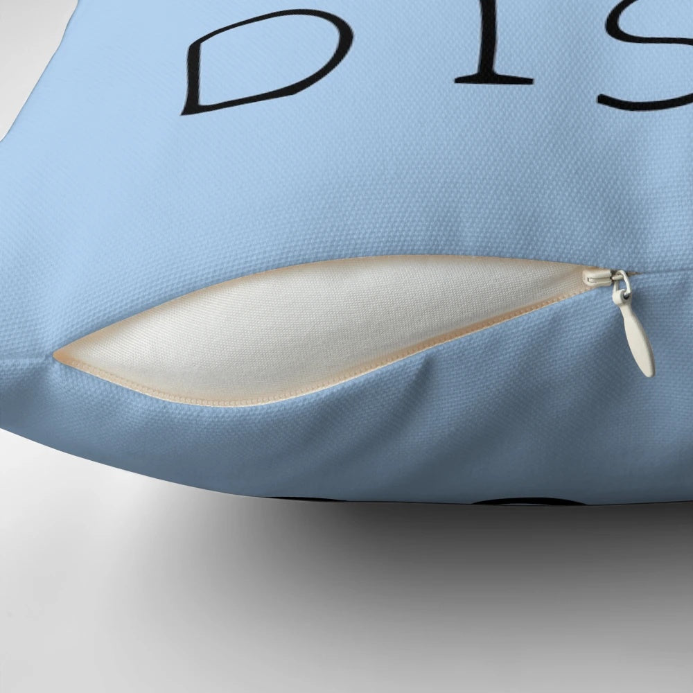 Colorful disco-themed pillow featuring a unicorn riding a triceratops dinosaur