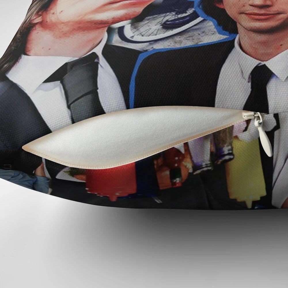Collage of Adam Driver images printed on a soft, plush pillow