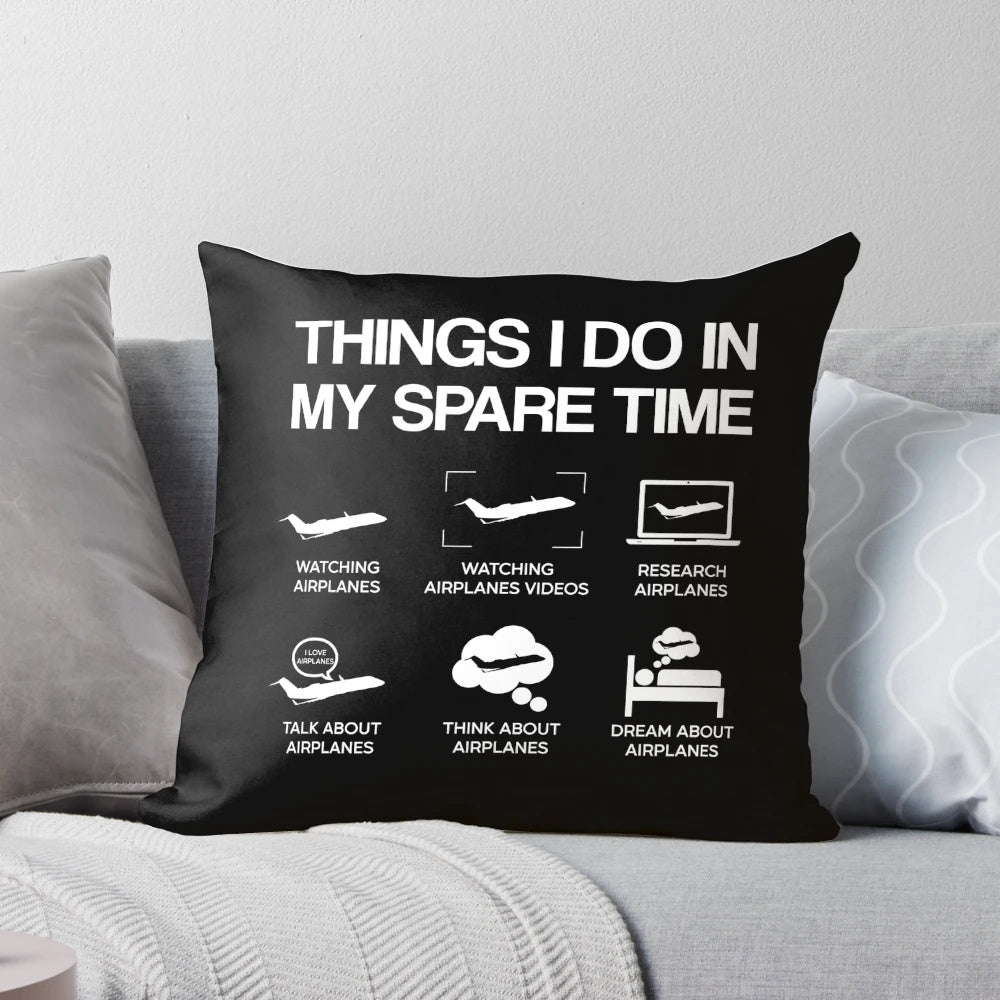 Funny "Things I Do In My Spare Time" pillow with airplane and aviation design, perfect gift for pilots and airplane lovers