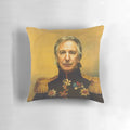 A custom pillow featuring a portrait of actor Alan Rickman, designed in a pop art style.