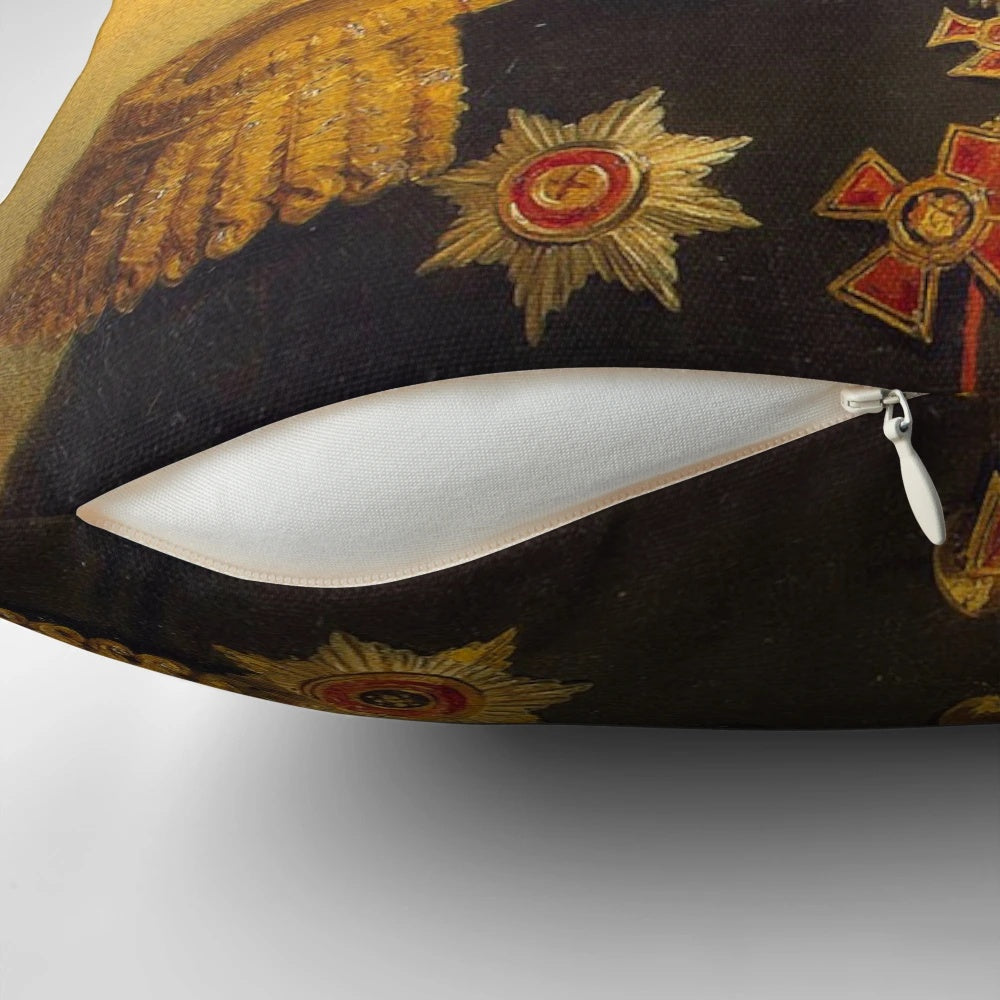 A custom pillow featuring a portrait of actor Alan Rickman, designed in a pop art style.
