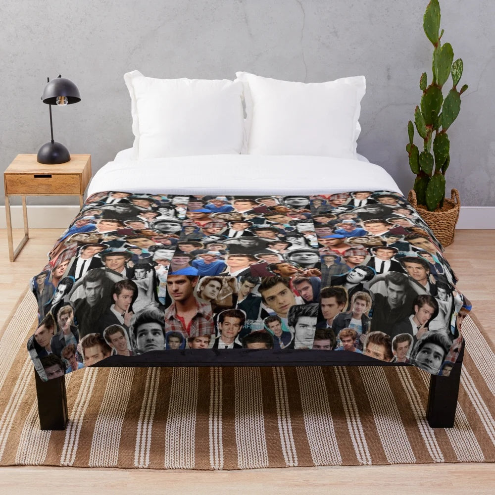 Plush blanket featuring a collage of actor Andrew Garfield
