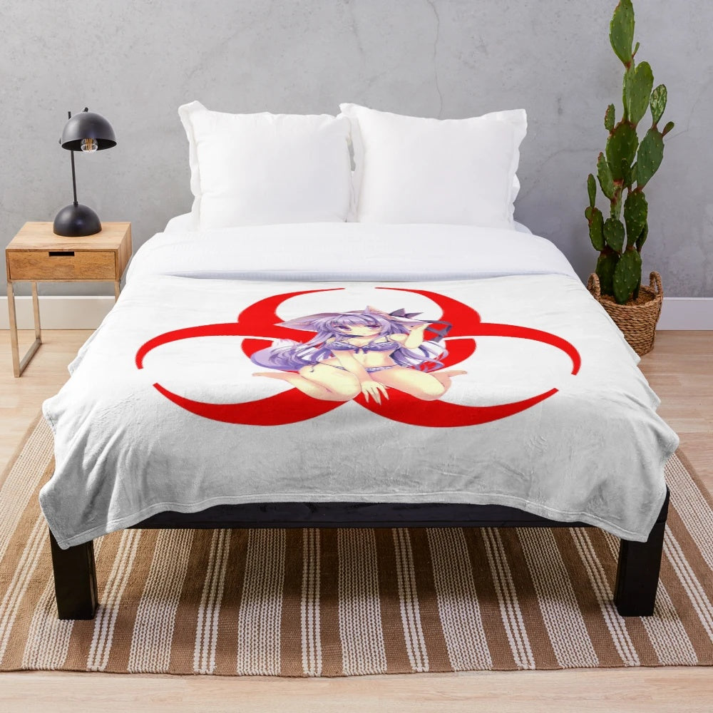 Anime girl plush blanket with biohazard-inspired design