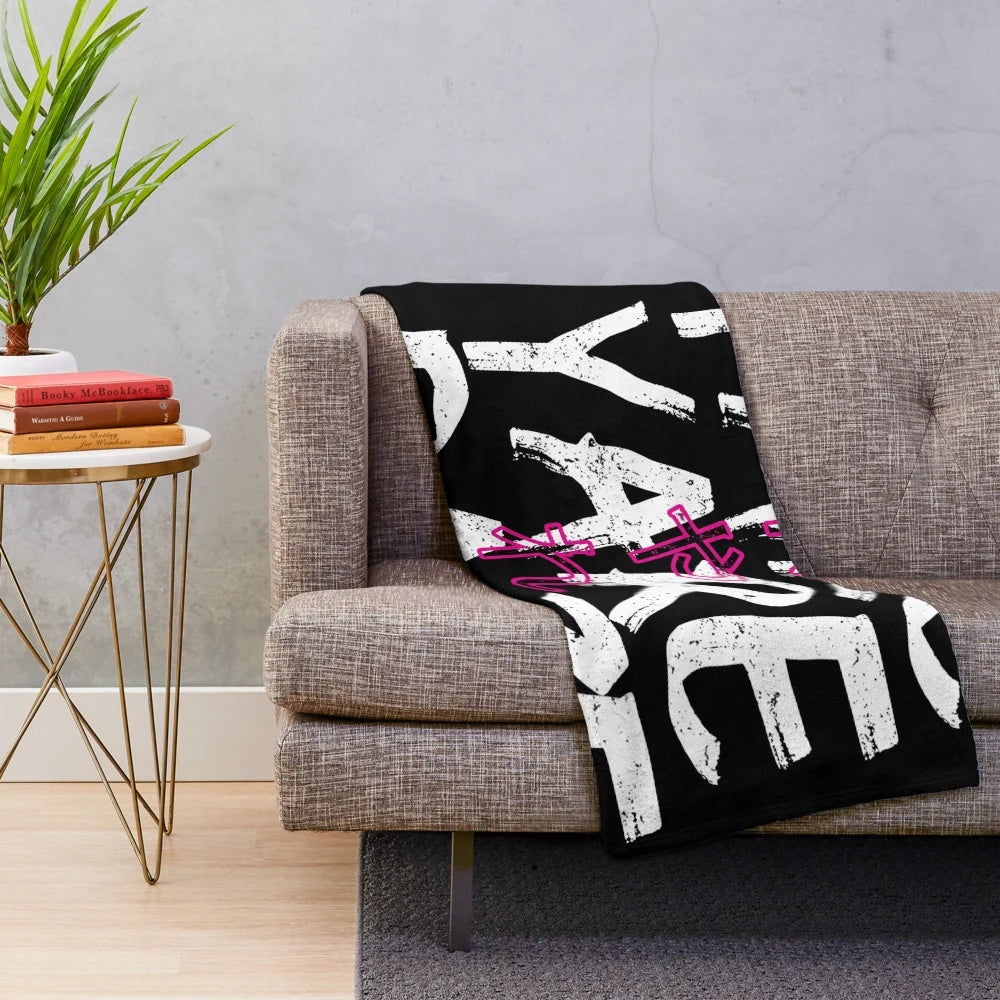 Cozy jojo's bizarre adventure themed plush blanket with red and black design