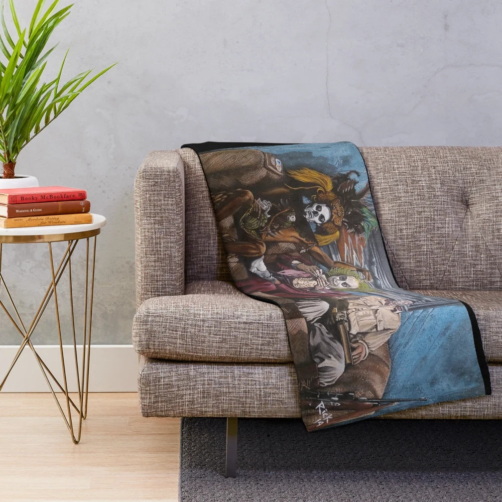 Beetlejuice-themed plush blanket featuring the strange and unusual waiting room scene