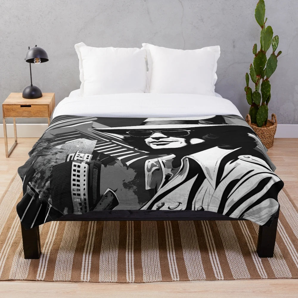 Unique black and white digital illustration plush blanket