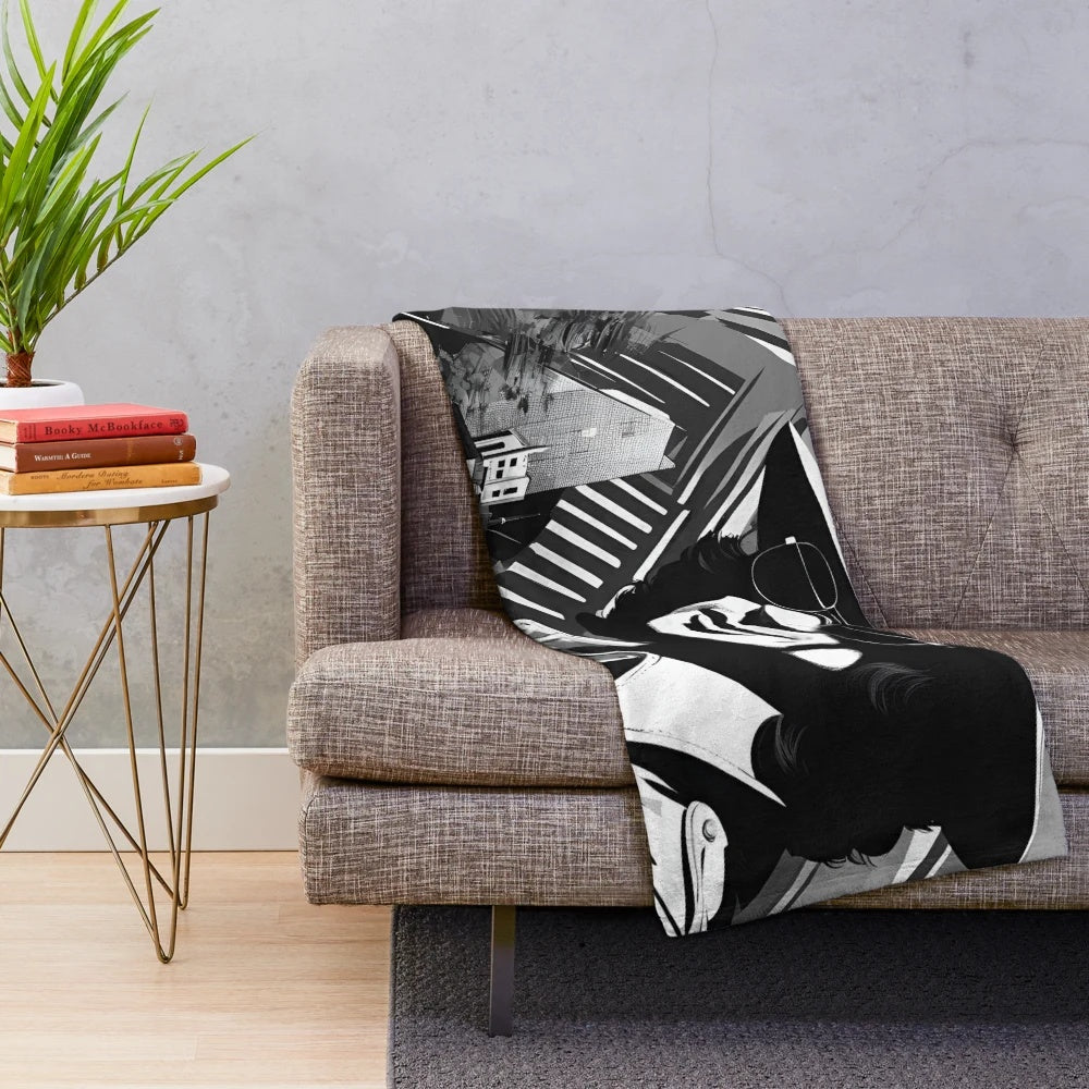 Unique black and white digital illustration plush blanket
