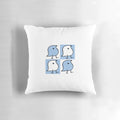 Blue and white wugs pattern printed on a soft, plush pillow