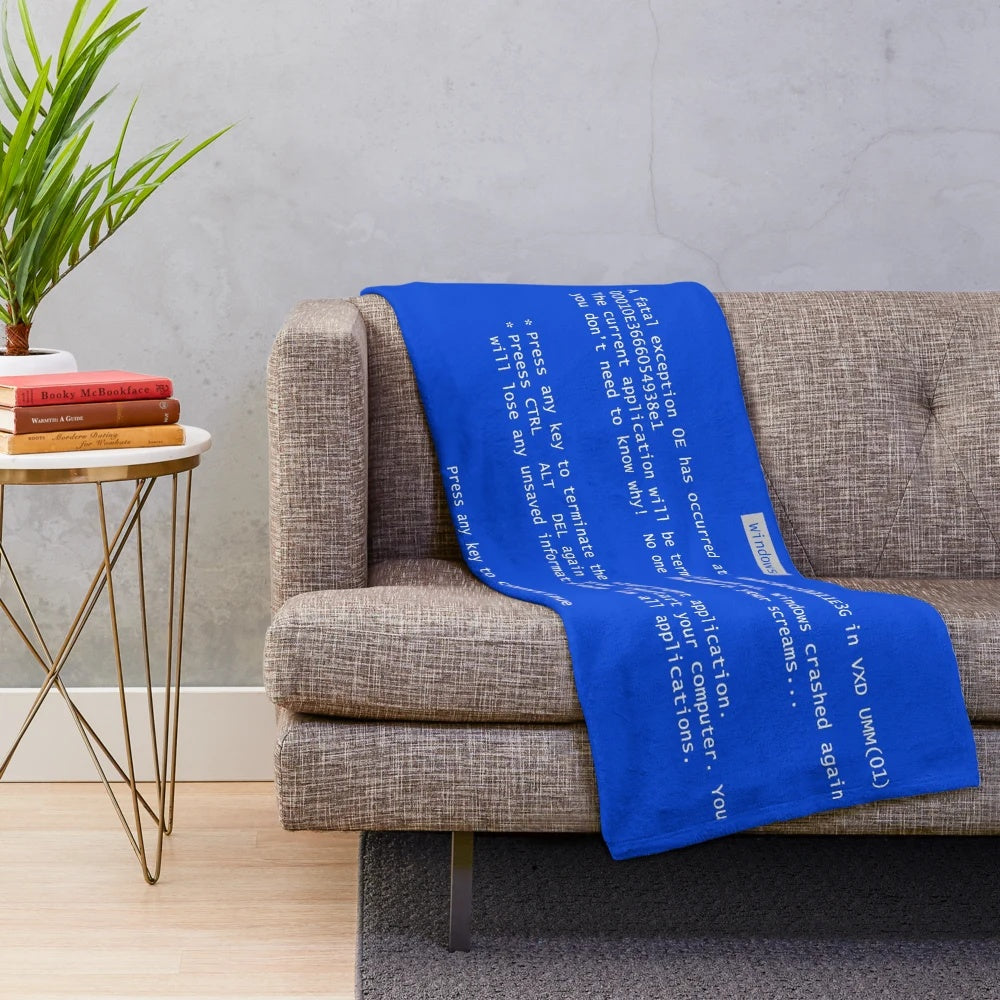 Blue screen of death themed plush blanket
