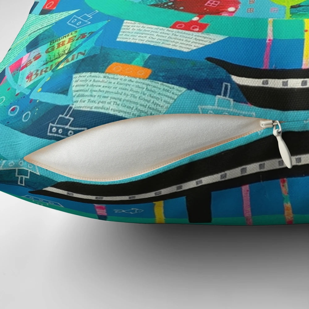Bristol-themed decorative pillow showcasing local landmarks and attractions