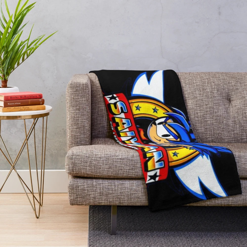 Cartoon parody plush blanket featuring pop culture icons and humor