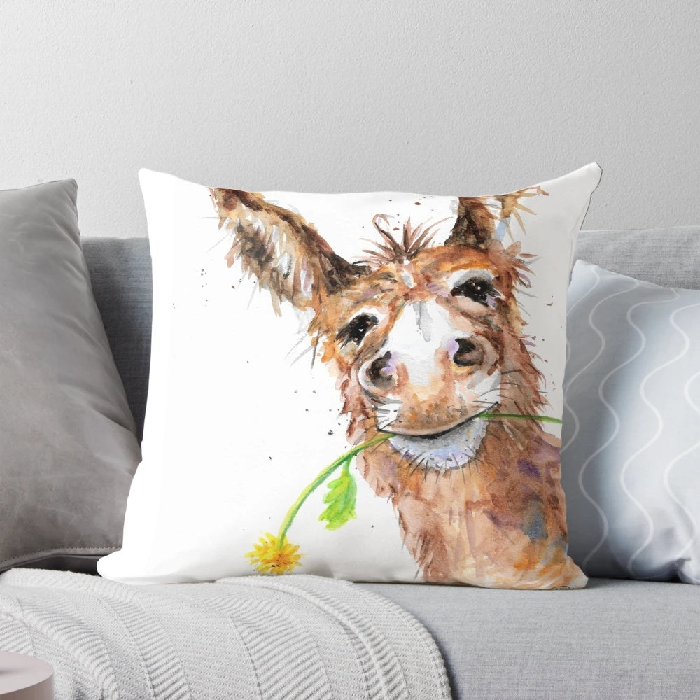 Charming illustration of a cheeky donkey with a yellow flower, perfect for home decor.