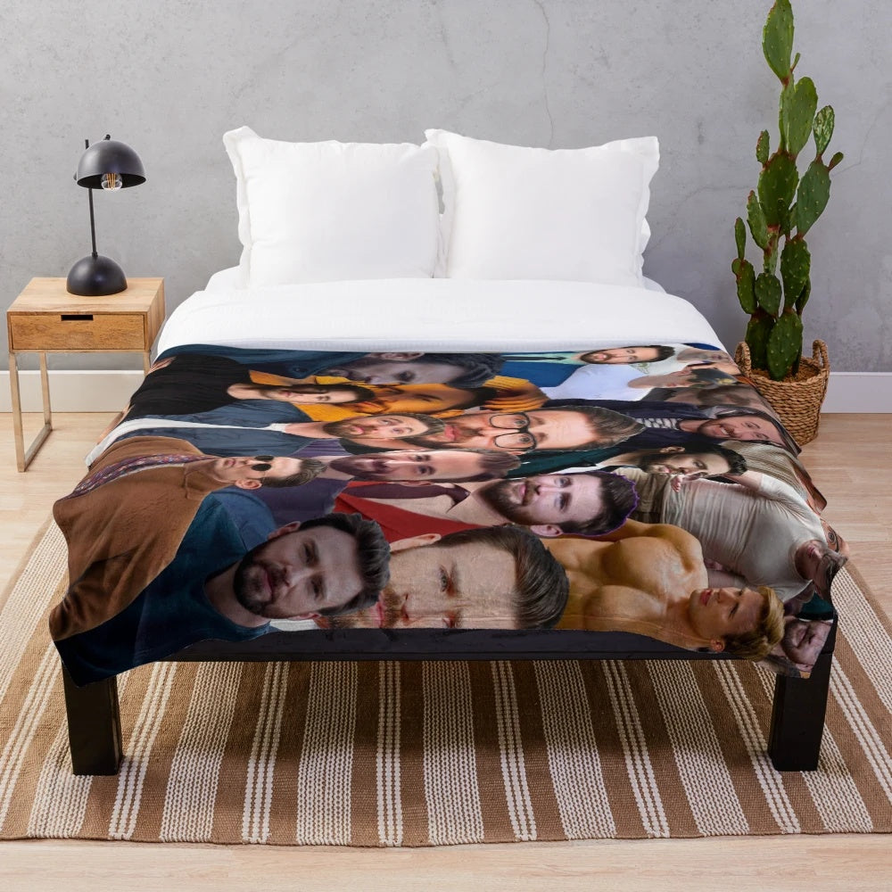 Collage of photos featuring actor Chris Evans printed on a soft, plush blanket
