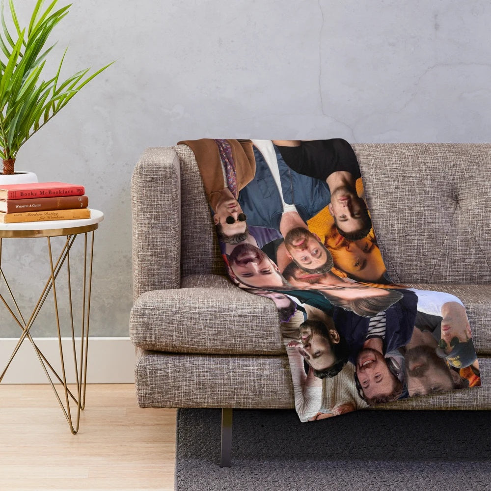 Collage of photos featuring actor Chris Evans printed on a soft, plush blanket