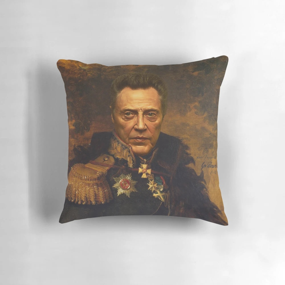 Christopher Walken portrait custom pillow featuring photoshopped face
