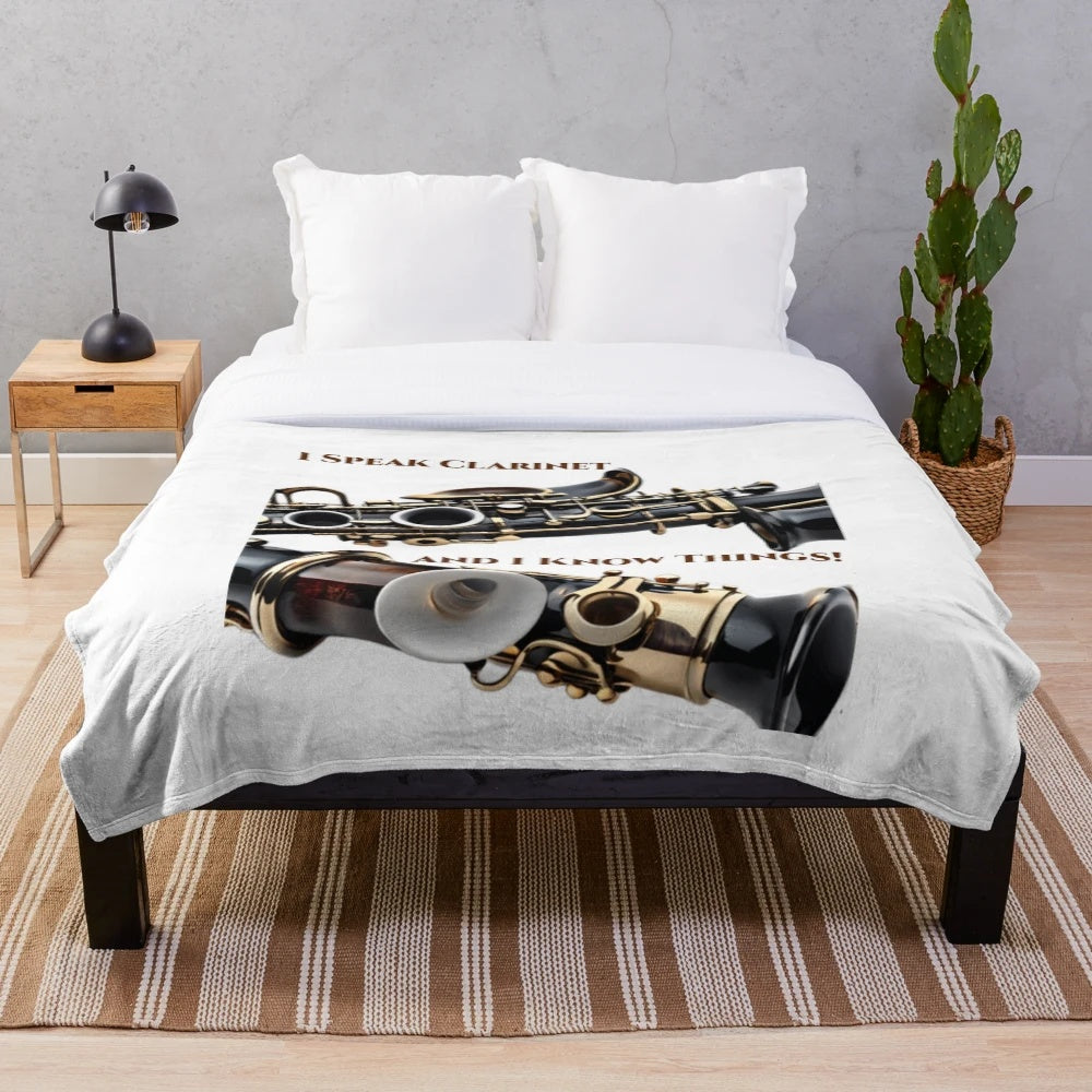 Clarinet themed plush blanket for music lovers