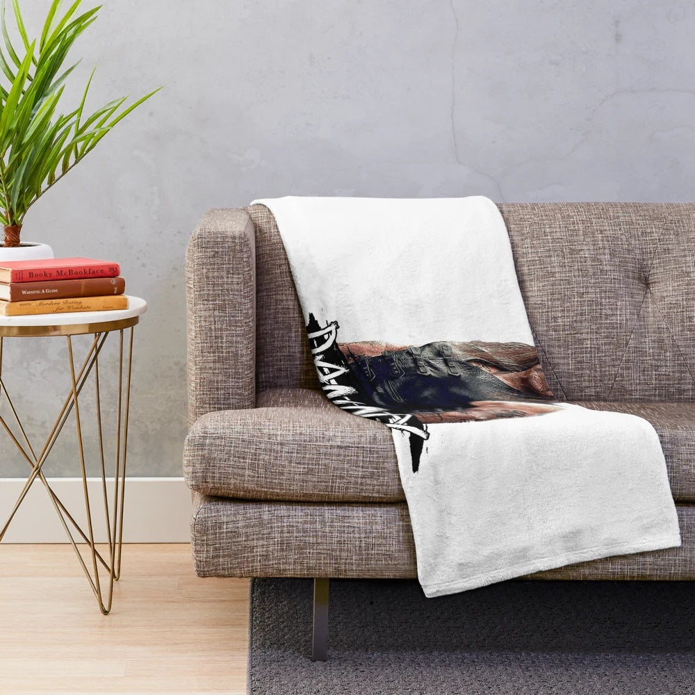 Digital illustration of Danny Trejo on a plush blanket