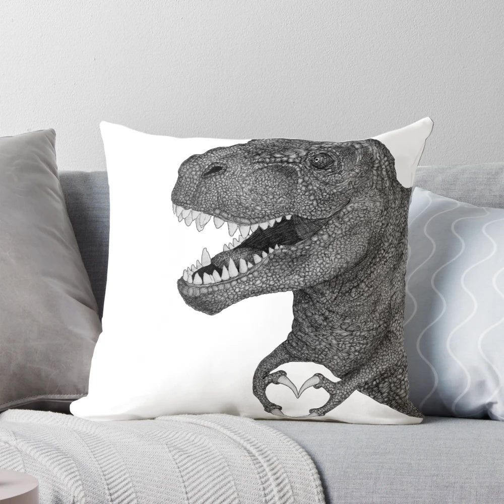 Artistically rendered dinosaur love pillow with heart design