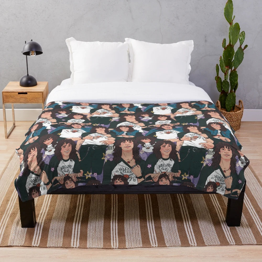 Eddie Munson inspired plush blanket featuring the Dungeon Master and Hellfire Club member