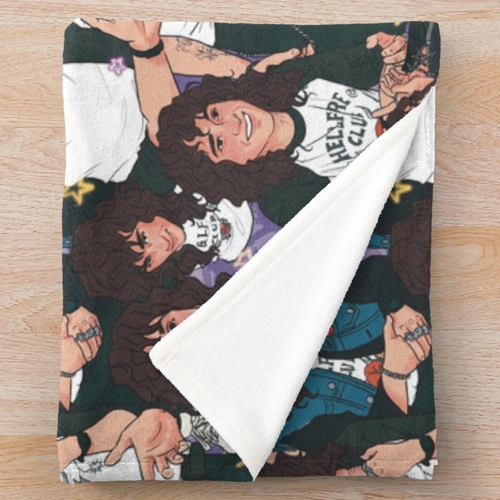 Eddie Munson inspired plush blanket featuring the Dungeon Master and Hellfire Club member