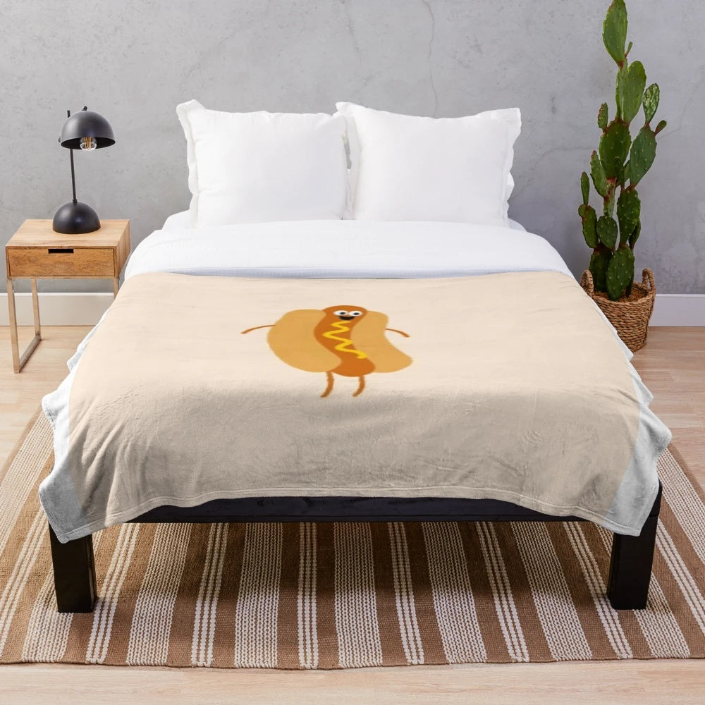 Funny hot dog design plush blanket for cozy and entertaining home decor
