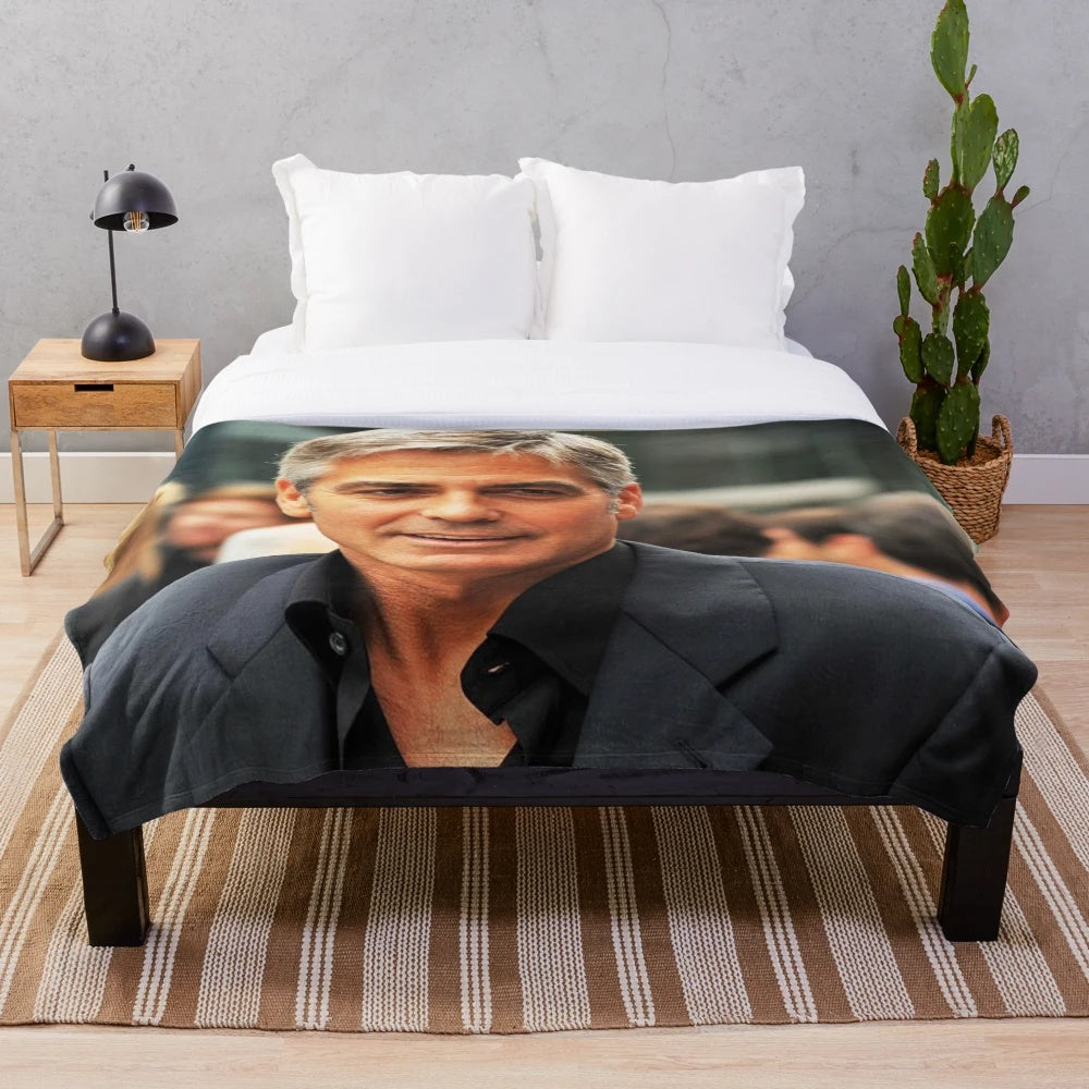 George Clooney photo art design printed on a soft, cozy plush blanket