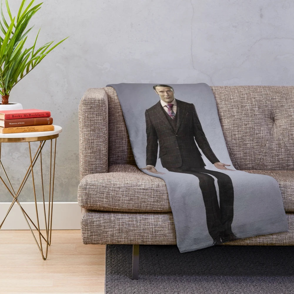 Hannibal Lecter inspired plush blanket featuring the iconic character