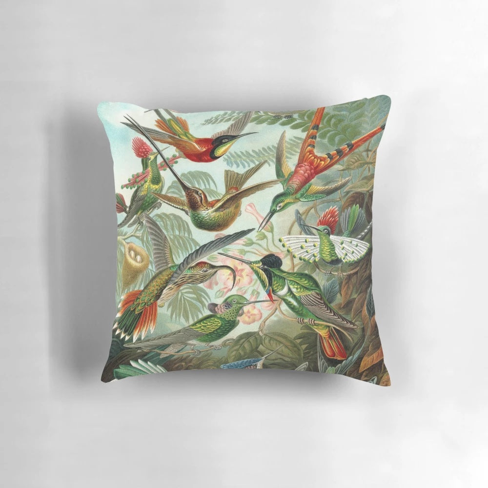 Vibrant hummingbird design on a high-quality throw pillow