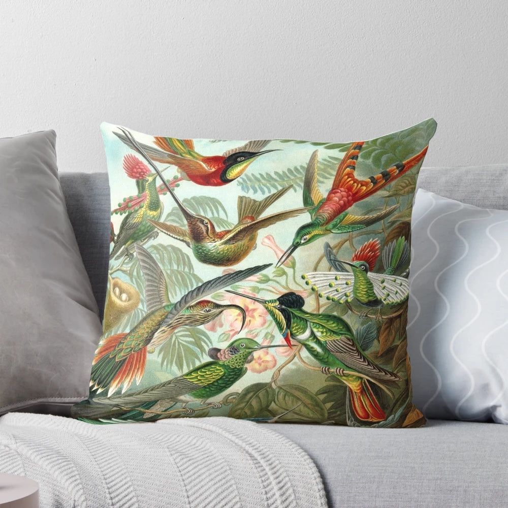 Vibrant hummingbird design on a high-quality throw pillow