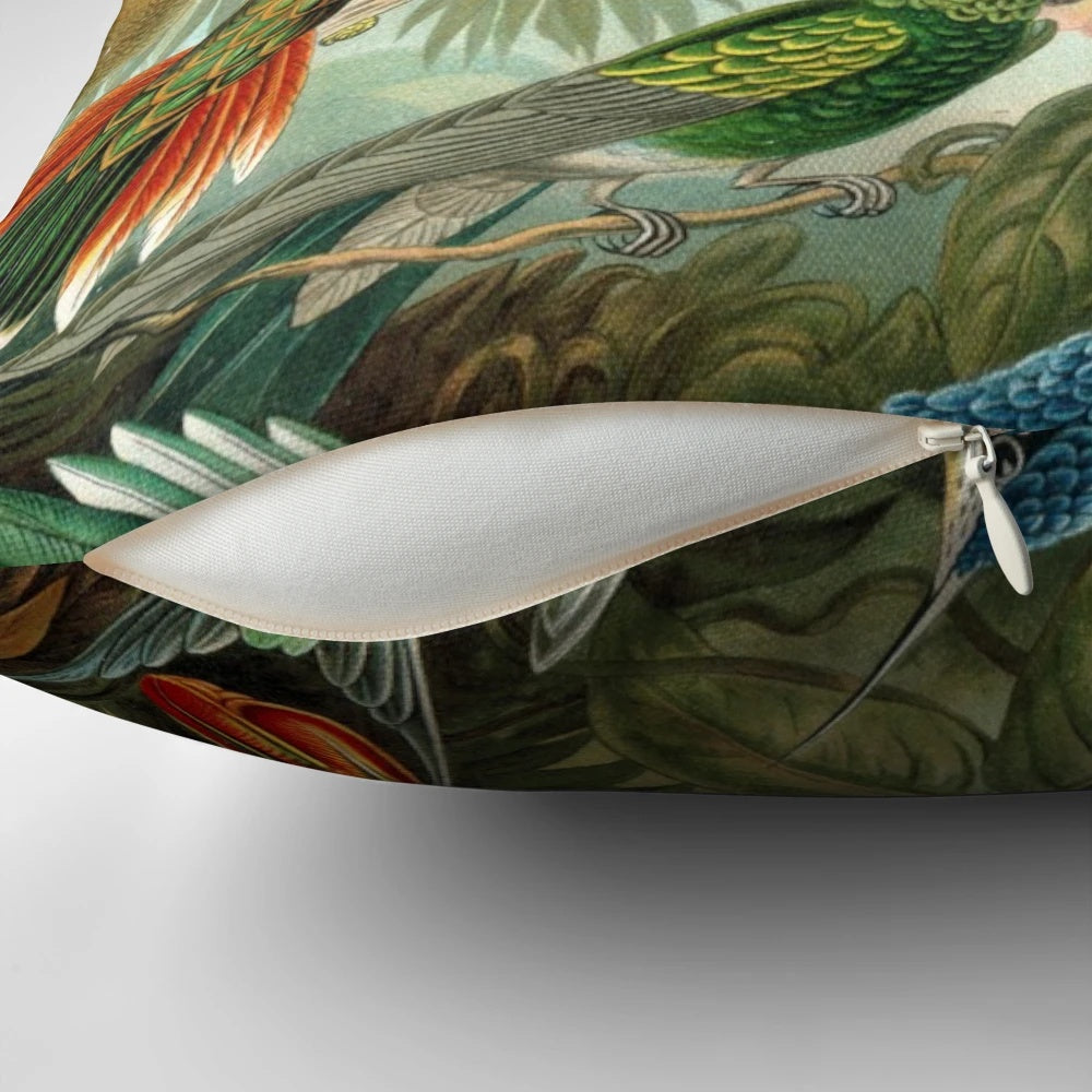 Vibrant hummingbird design on a high-quality throw pillow