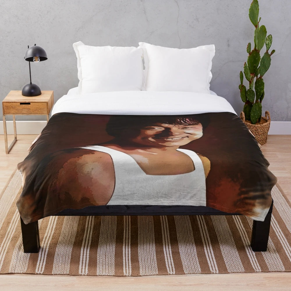 Cozy plush blanket featuring a portrait of famous actor Jackie Chan