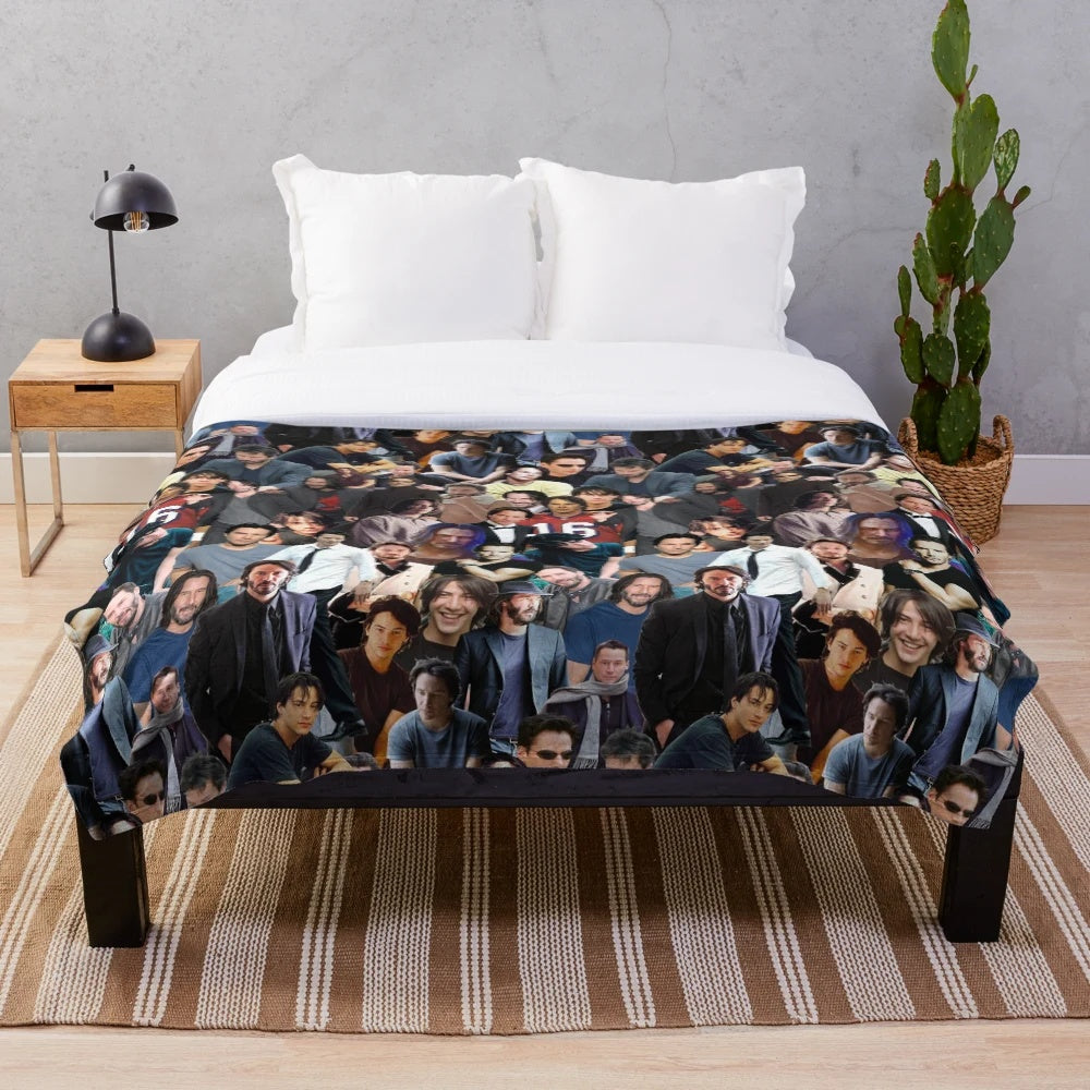 Keanu Reeves collage plush blanket