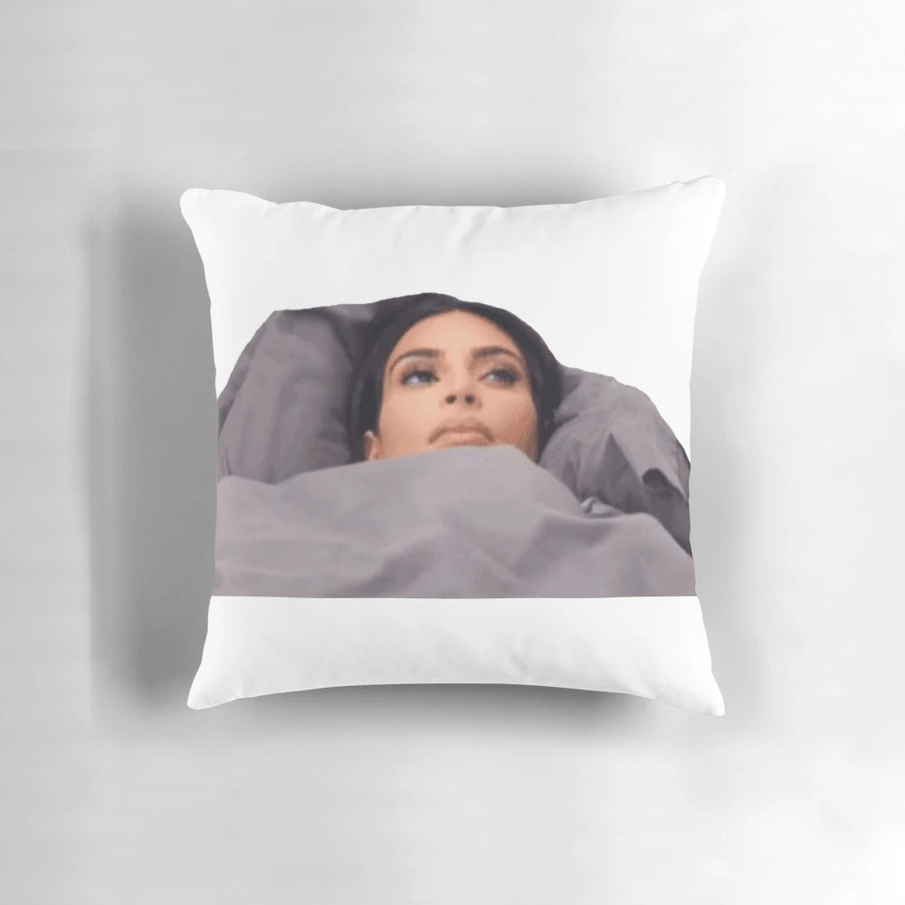 Stylish and humorous throw pillow featuring Kim Kardashian's face