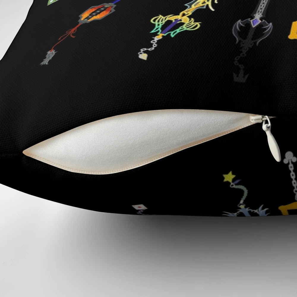 Kingdom Hearts-inspired throw pillow featuring keyblade and heart design