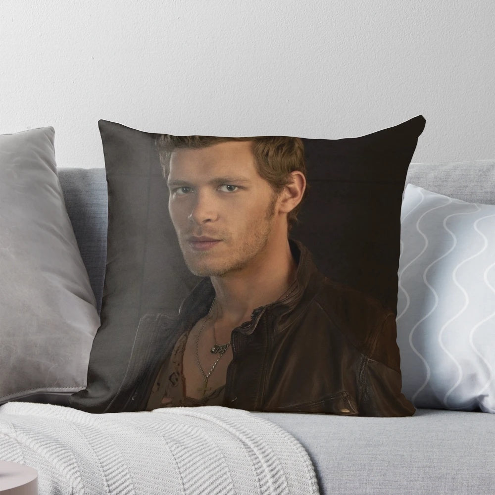 Stylish pillow featuring a portrait of Klaus Mikaelson, the iconic character from The Vampire Diaries
